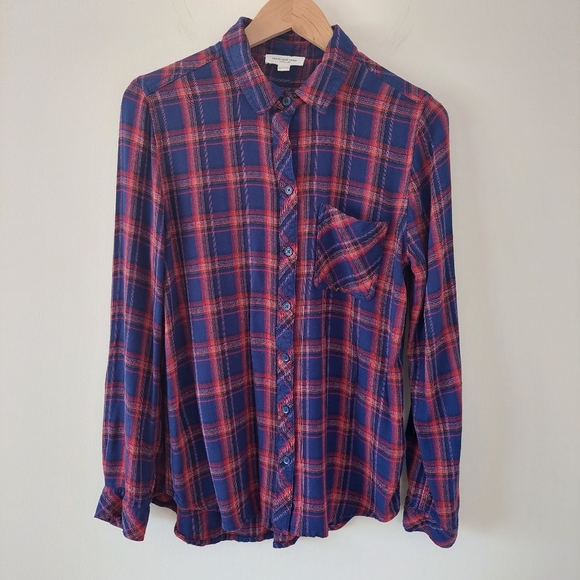 Beach Lunch Lounge Plaid Flannel Button Front Shirt, M - Picture 1 of 9